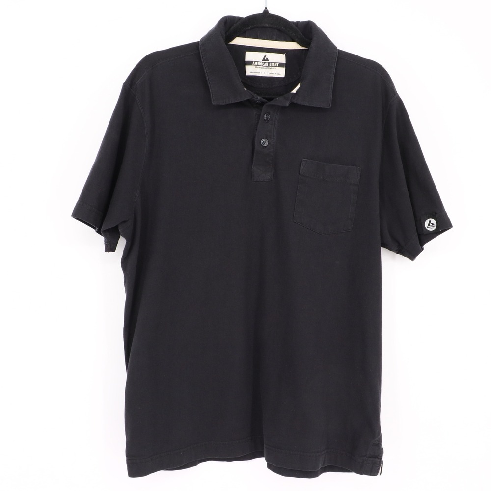 American Giant Mens Black Short Sleeve Pocket Polo Shirt Made in USA Size L